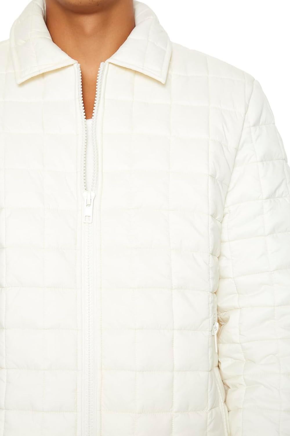imageForever 21 Mens Quilted Zipup Bomber JacketCream