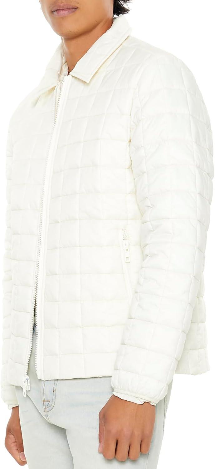 imageForever 21 Mens Quilted Zipup Bomber JacketCream