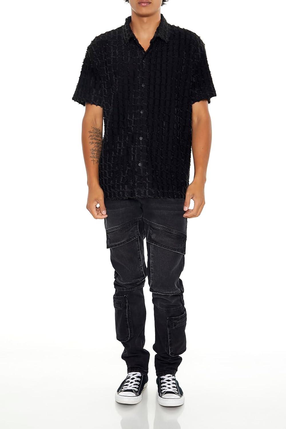 imageForever 21 Mens Textured ButtonFront ShirtBlack