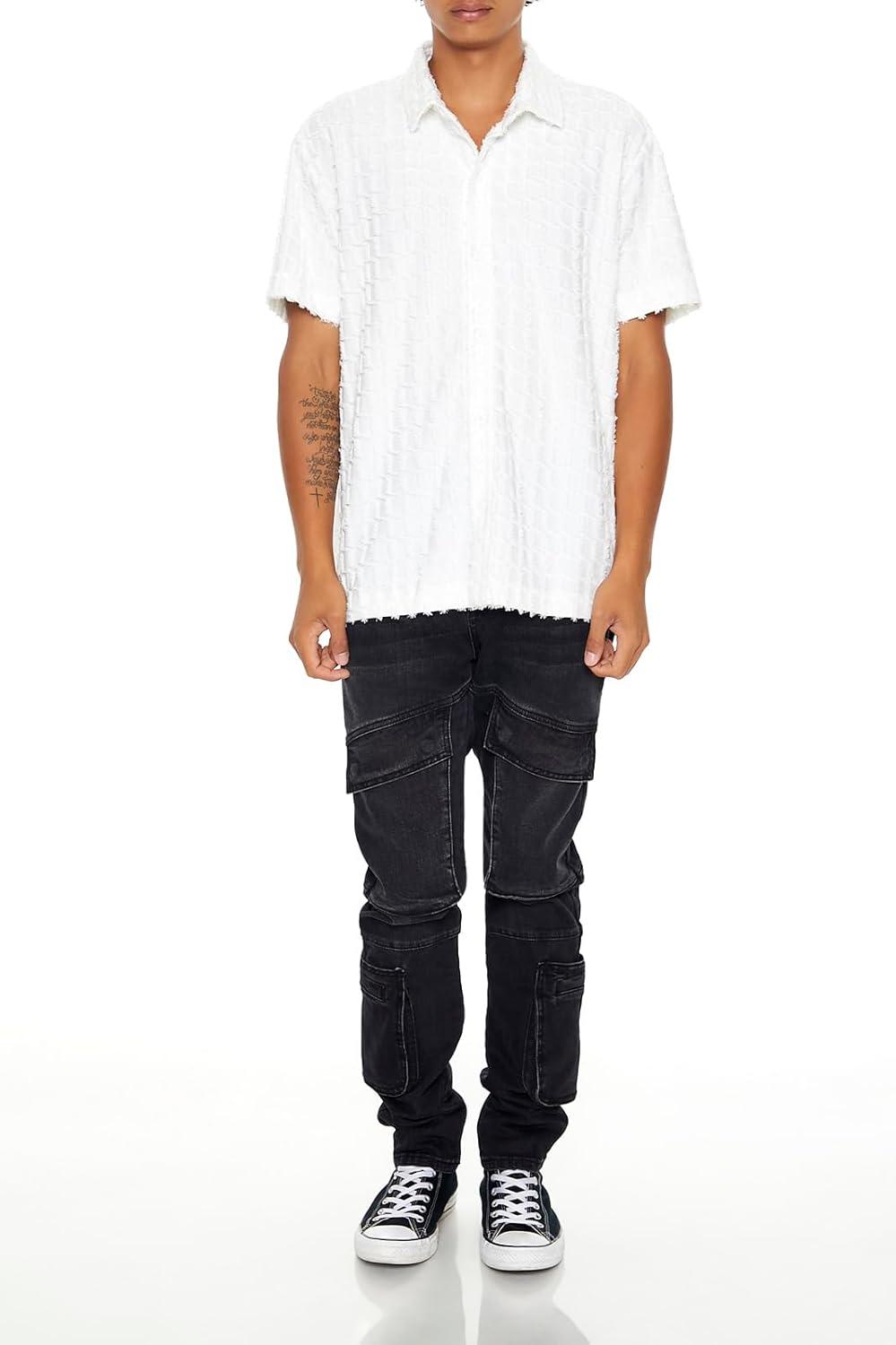 imageForever 21 Mens Textured ButtonFront ShirtWhite