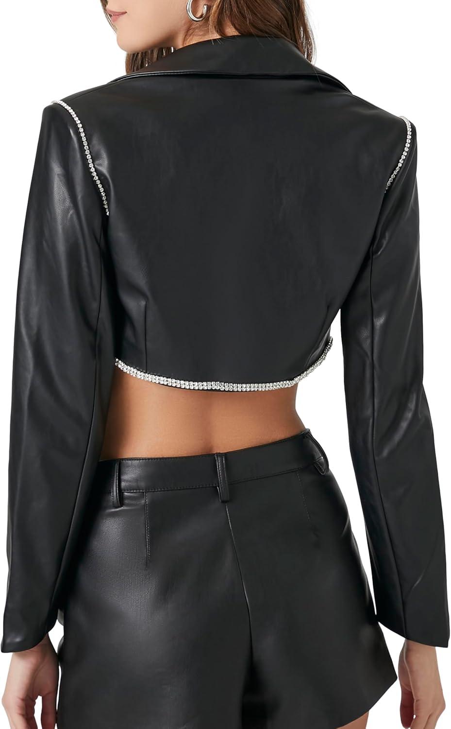 imageForever 21 Womens Cropped Faux Leather JacketBlack