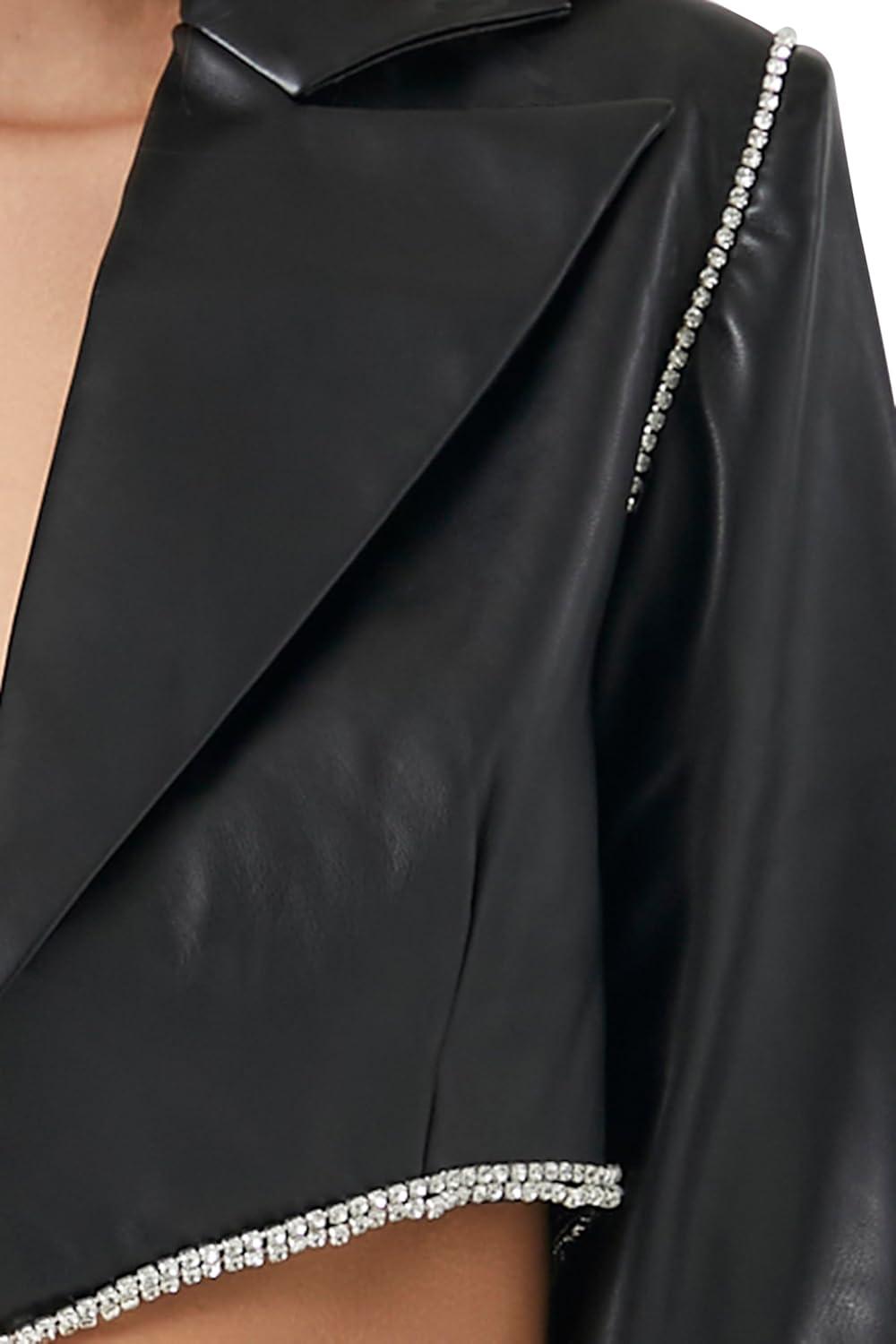 imageForever 21 Womens Cropped Faux Leather JacketBlack