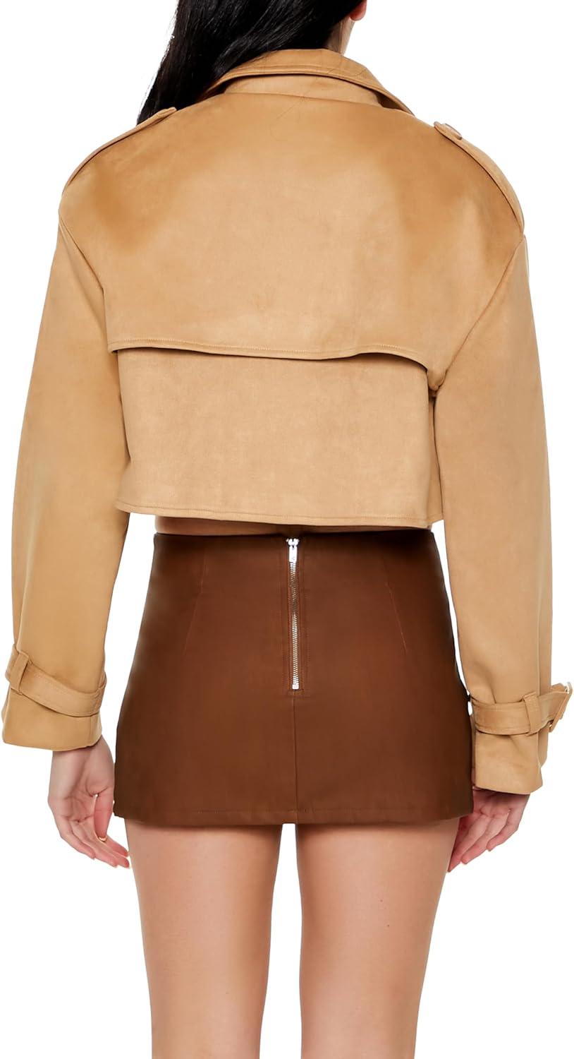imageForever 21 Womens Faux Suede Cropped Trench Coat Mushroom XSmall