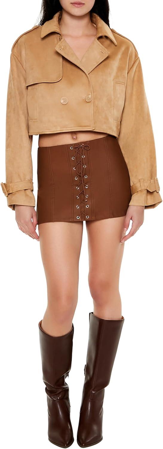 imageForever 21 Womens Faux Suede Cropped Trench Coat Mushroom XSmall