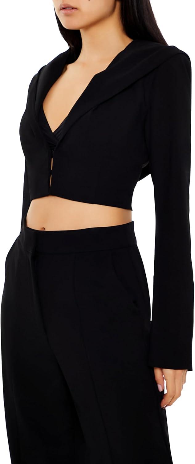 imageForever 21 Womens Plunging Hooded Cropped BlazerBlack