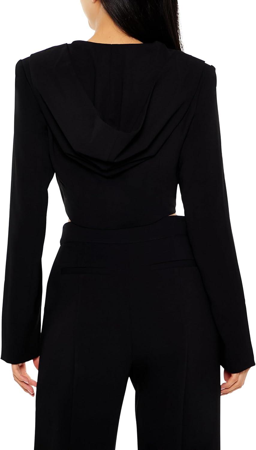 imageForever 21 Womens Plunging Hooded Cropped BlazerBlack