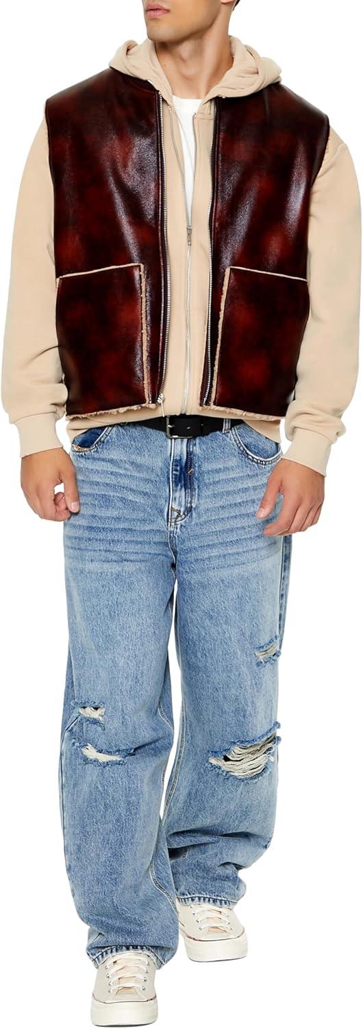 imageForever 21 mens Faux Leather ampamp Shearling VestCocoaTaupe