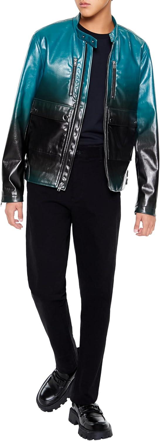 imageForever 21 mens Gradient Cargo Moto JacketBlackSea Green