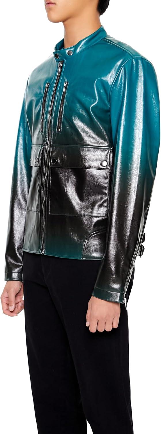 imageForever 21 mens Gradient Cargo Moto JacketBlackSea Green