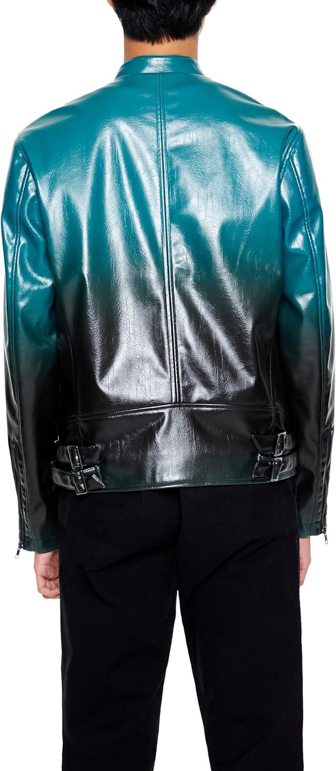 imageForever 21 mens Gradient Cargo Moto JacketBlackSea Green