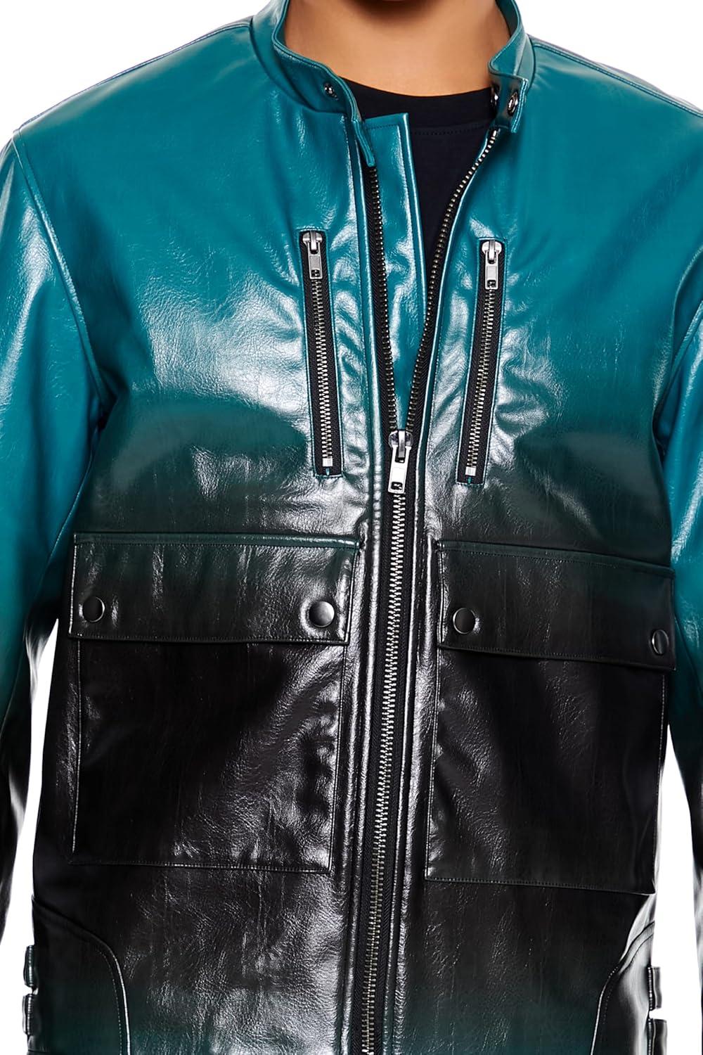 imageForever 21 mens Gradient Cargo Moto JacketBlackSea Green