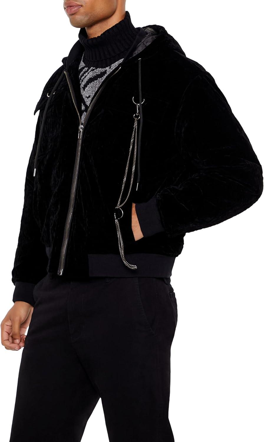 imageForever 21 mens Hooded Velvet Wallet Chain JacketBlack