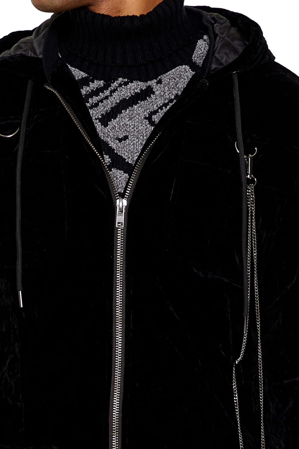 imageForever 21 mens Hooded Velvet Wallet Chain JacketBlack