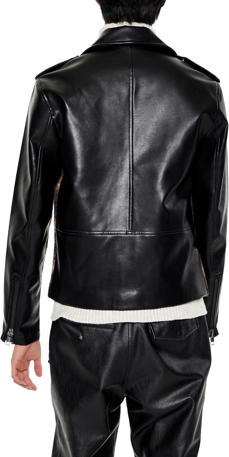 imageForever 21 mens Plaid Faux Leather Moto JacketBlackMulti