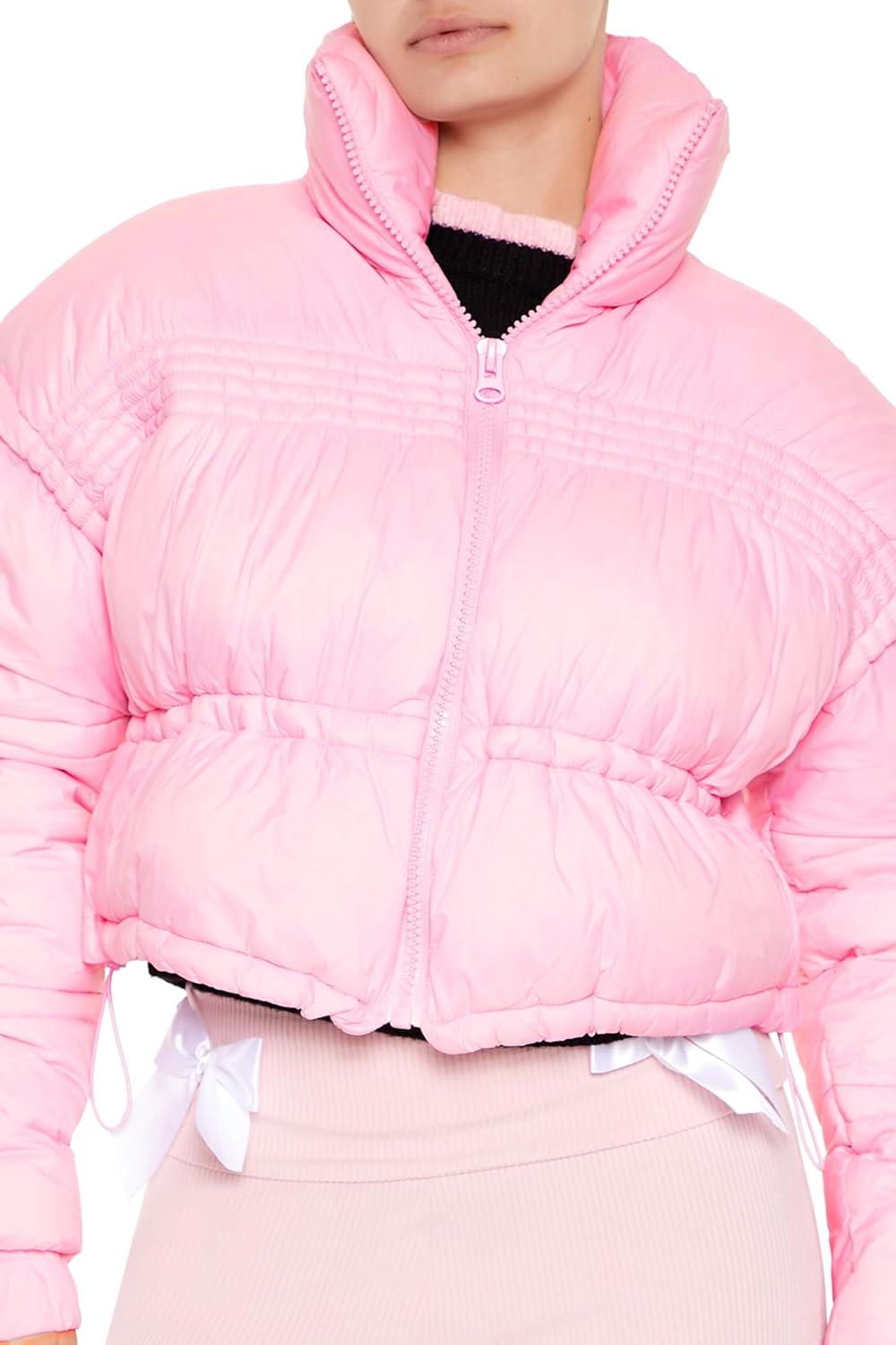 imageForever 21 womens Drawstring Cropped Puffer CoatSeashell Pink