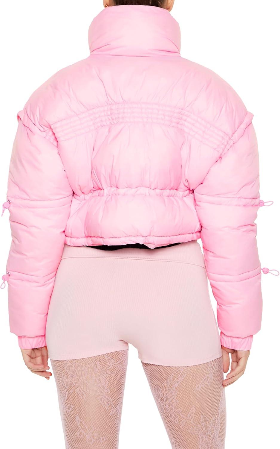 imageForever 21 womens Drawstring Cropped Puffer CoatSeashell Pink