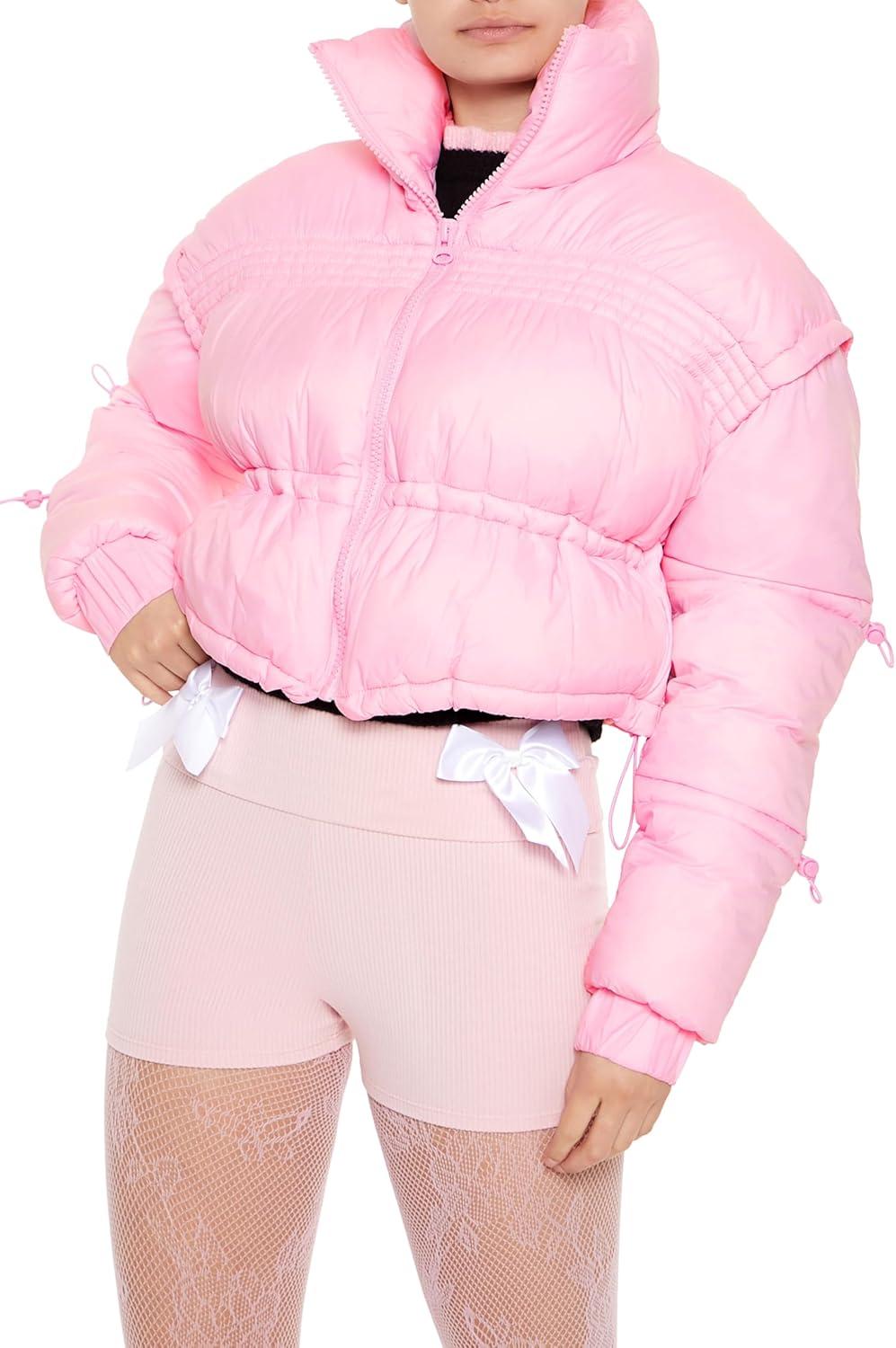 imageForever 21 womens Drawstring Cropped Puffer CoatSeashell Pink