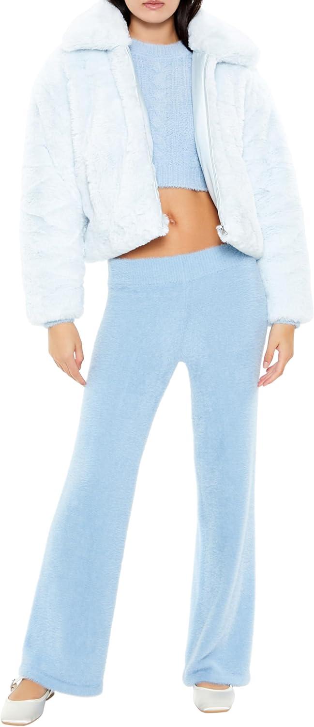 imageForever 21 womens Faux Fur Zipup CoatLight Blue