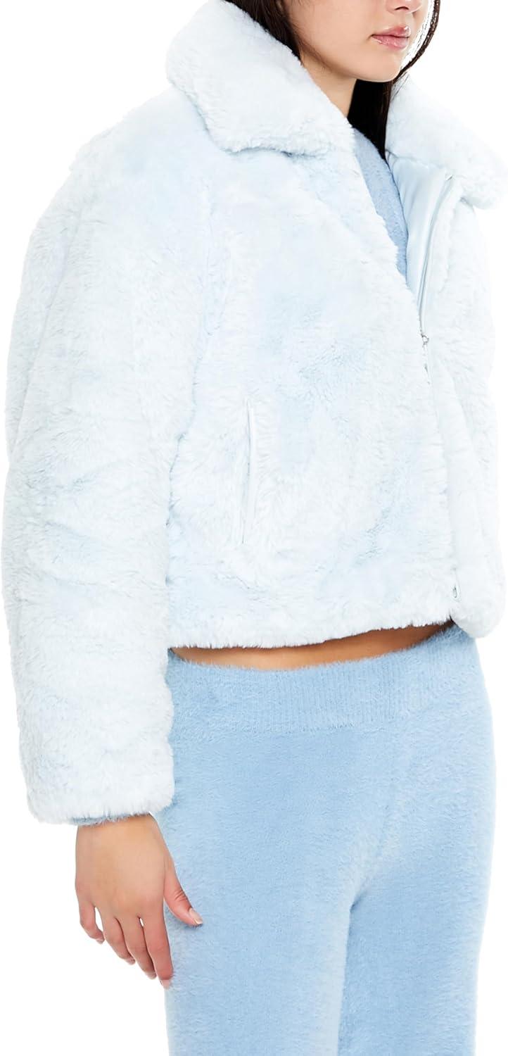 imageForever 21 womens Faux Fur Zipup CoatLight Blue