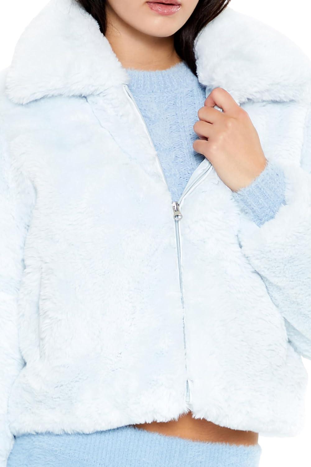 imageForever 21 womens Faux Fur Zipup CoatLight Blue