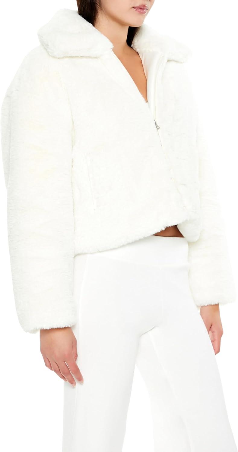imageForever 21 womens Faux Fur Zipup CoatWhite