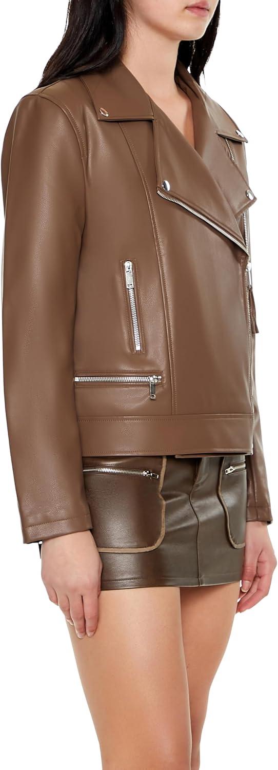 imageForever 21 womens Faux Leather Zipup Moto JacketEspresso
