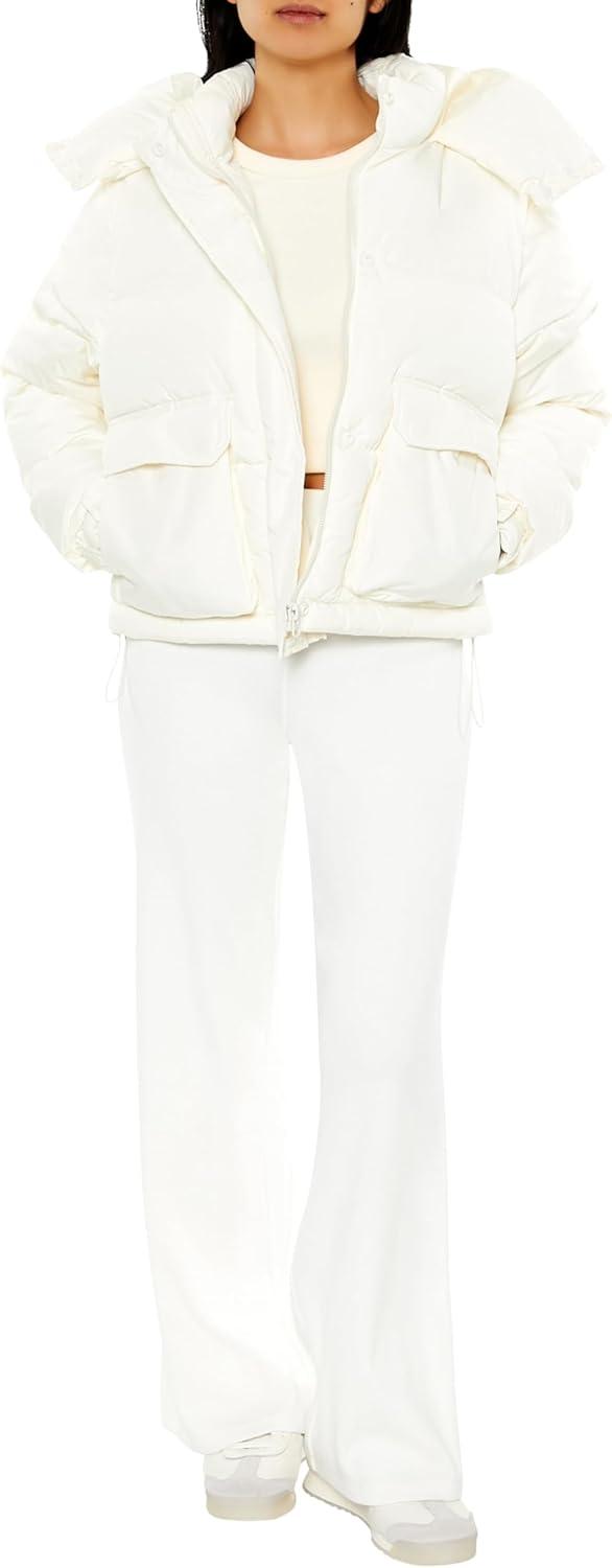 imageForever 21 womens Hooded Drawstring Puffer JacketCream