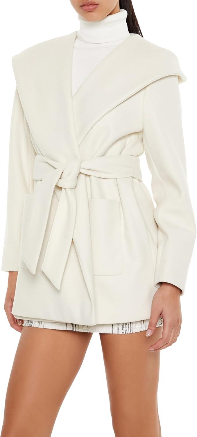 imageForever 21 womens Hooded Tiewaist Wrap CoatCream