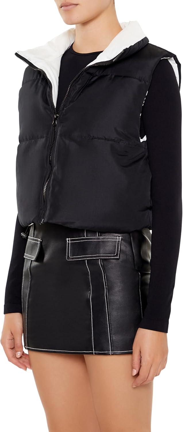 imageForever 21 womens Quilted Cropped Zipup VestBlack