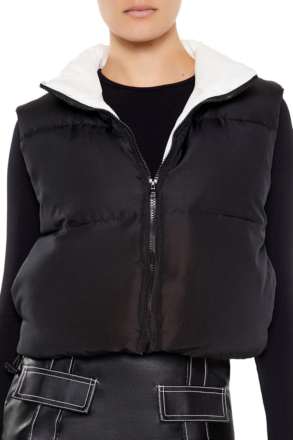 imageForever 21 womens Quilted Cropped Zipup VestBlack