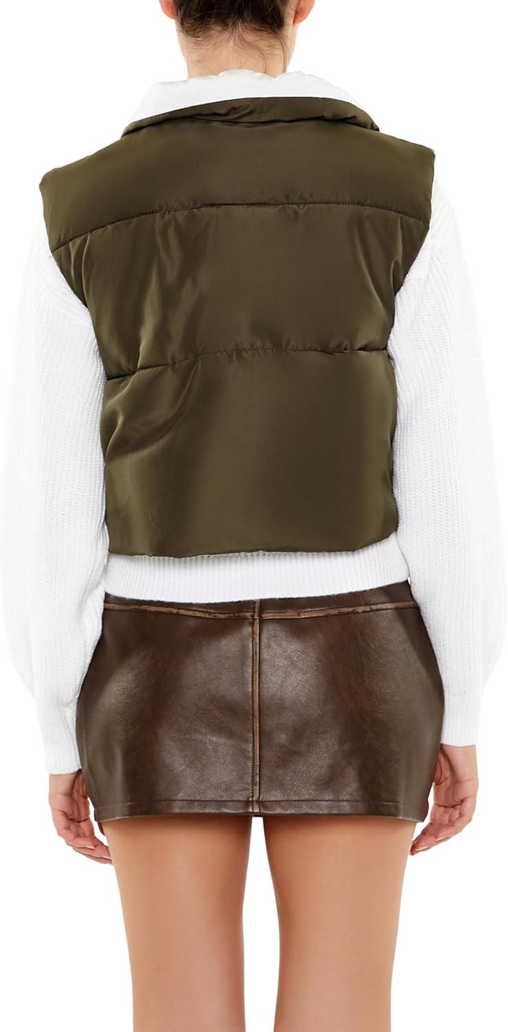imageForever 21 womens Quilted Cropped Zipup VestOlivine
