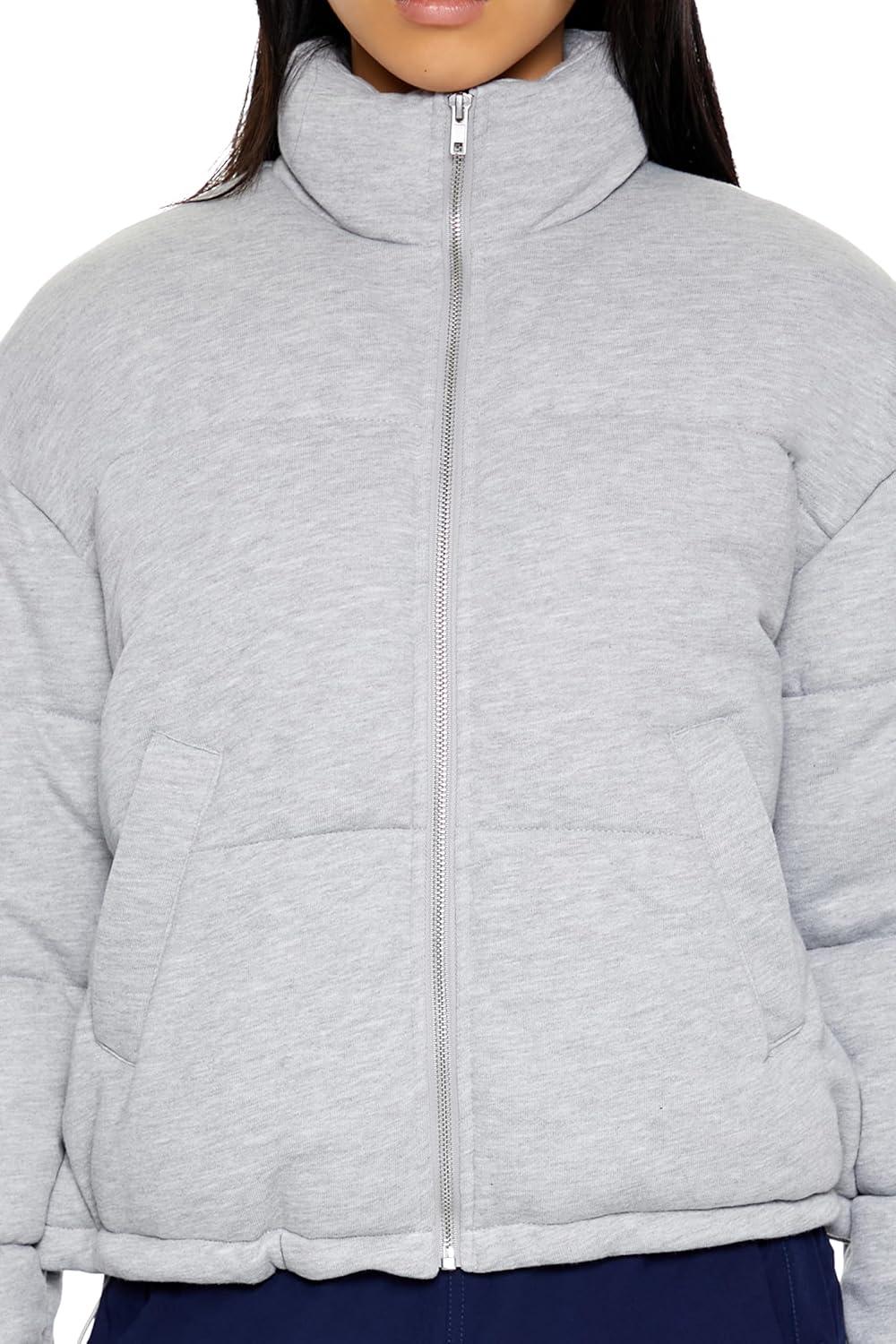 imageForever 21 womens Quilted Heathered Puffer JacketHeather Grey