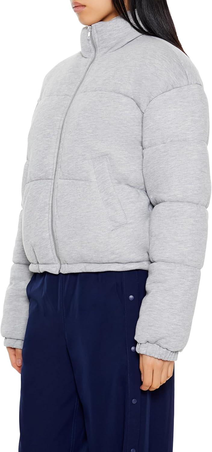imageForever 21 womens Quilted Heathered Puffer JacketHeather Grey