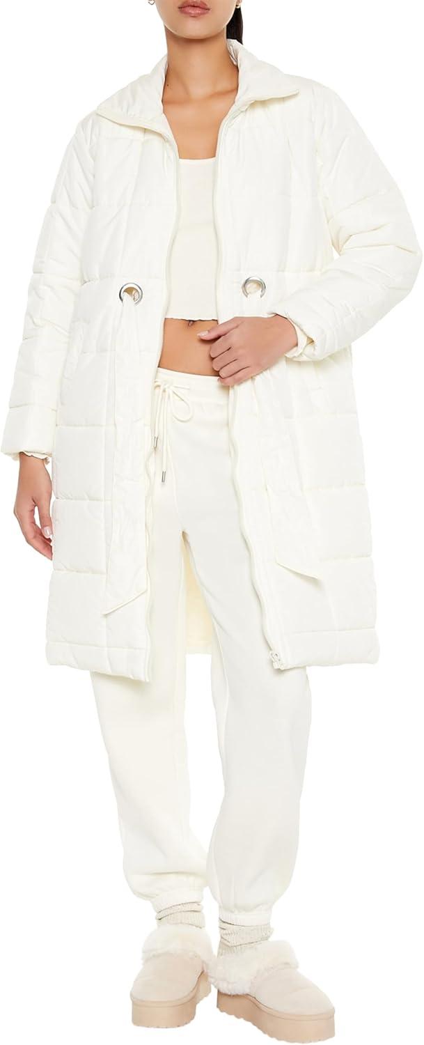 imageForever 21 womens Quilted Longline Puffer JacketCream