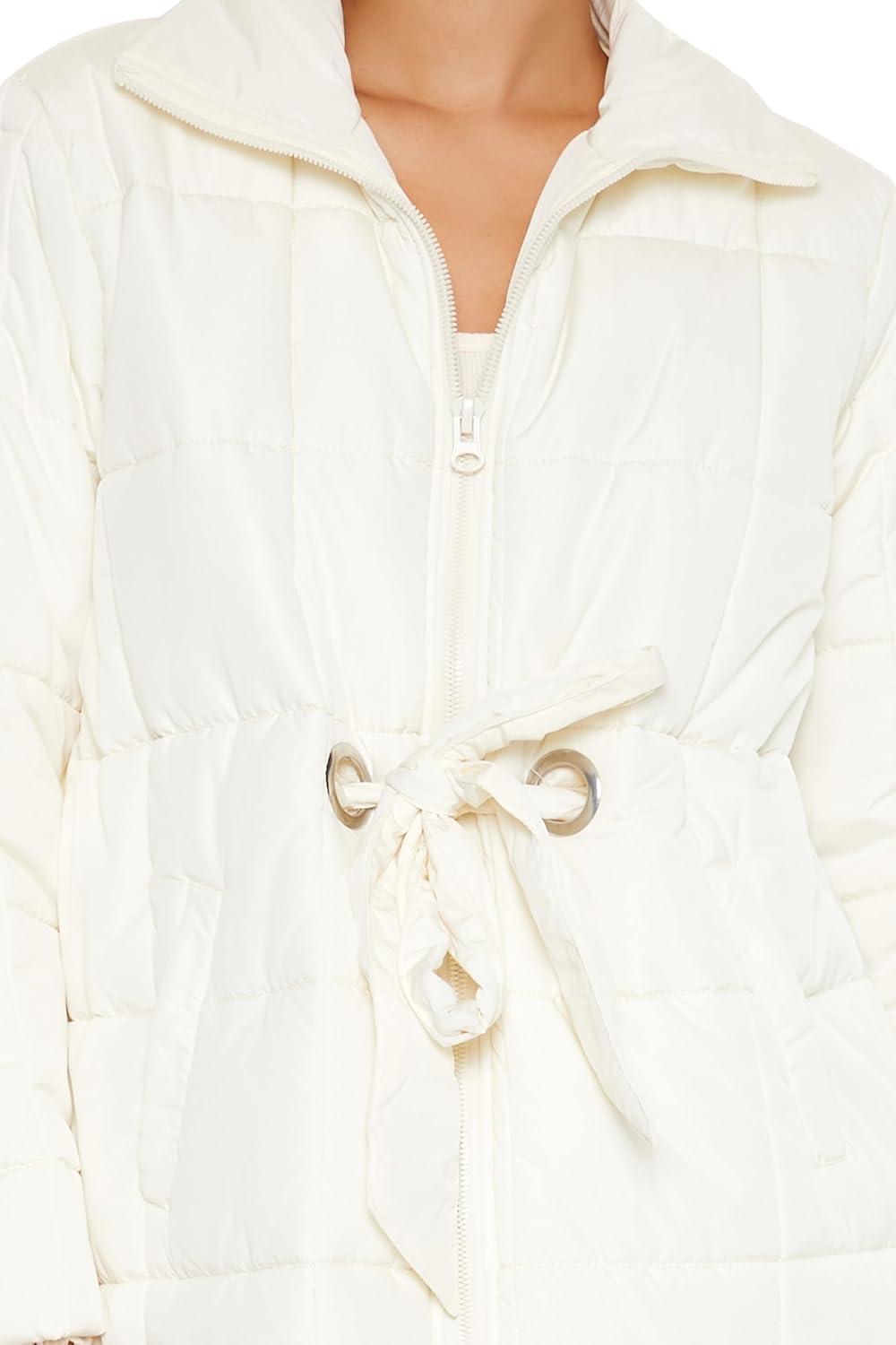 imageForever 21 womens Quilted Longline Puffer JacketCream