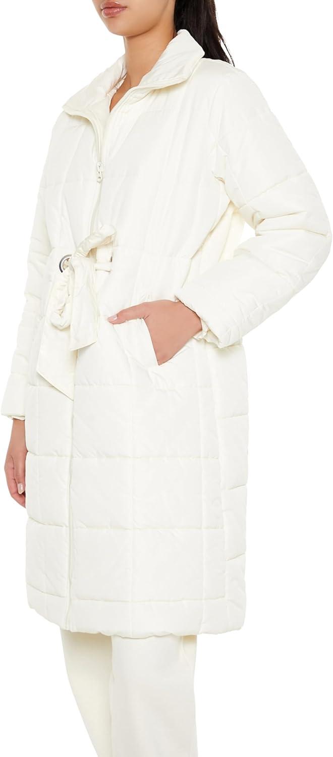 imageForever 21 womens Quilted Longline Puffer JacketCream