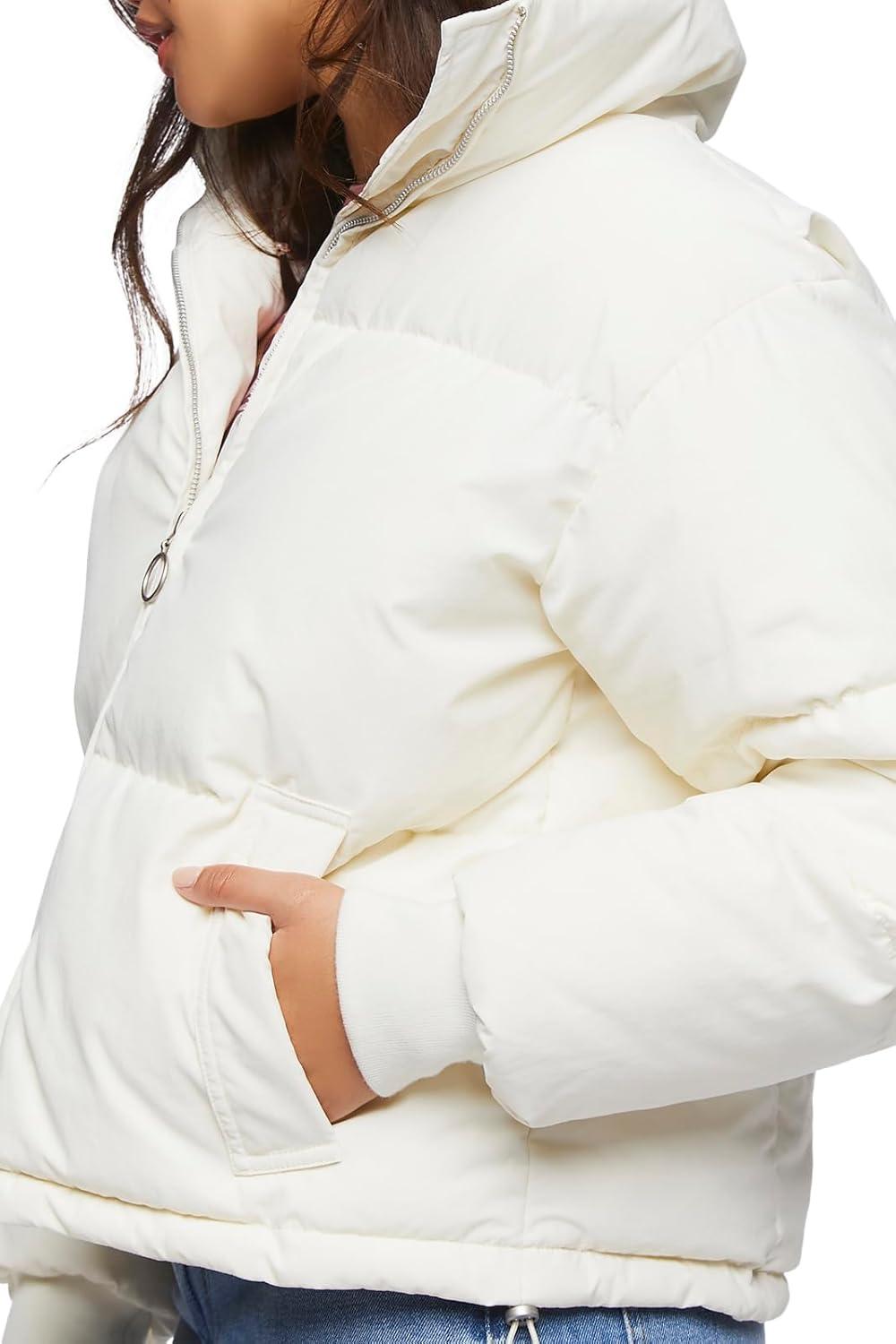 imageForever 21 womens Quilted Puffer JacketCream