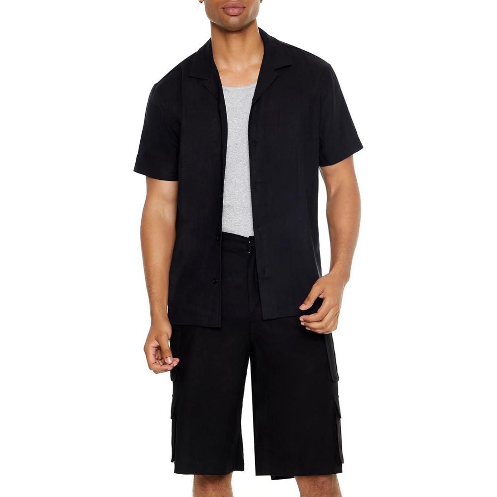 imageForever 21 Mens LinenBlend Cuban Collar ShirtBlack
