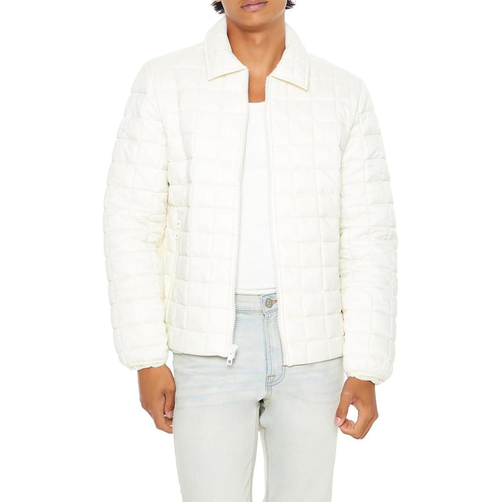imageForever 21 Mens Quilted Zipup Bomber JacketCream