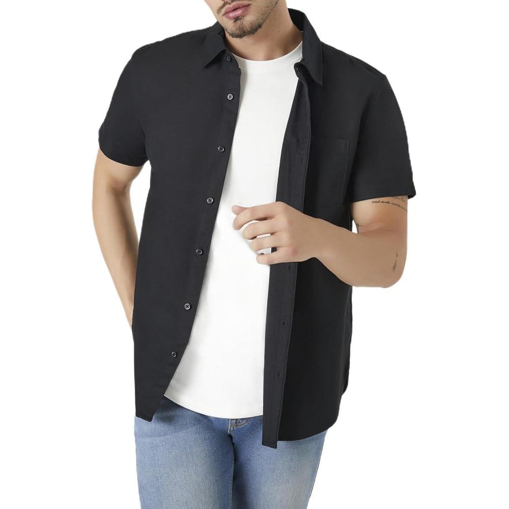 imageForever 21 Mens ShortSleeve Oxford ShirtBlack