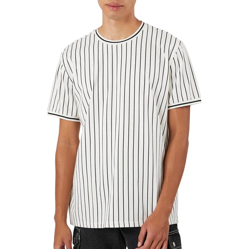 imageForever 21 Mens Striped CrewNeck TeeWhite