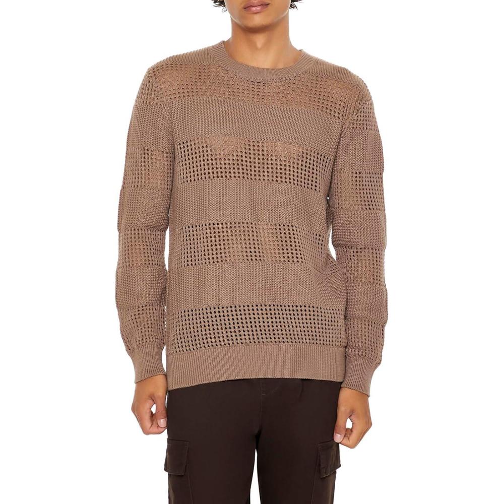 imageForever 21 Mens Striped Crochet SweaterDeep Taupe