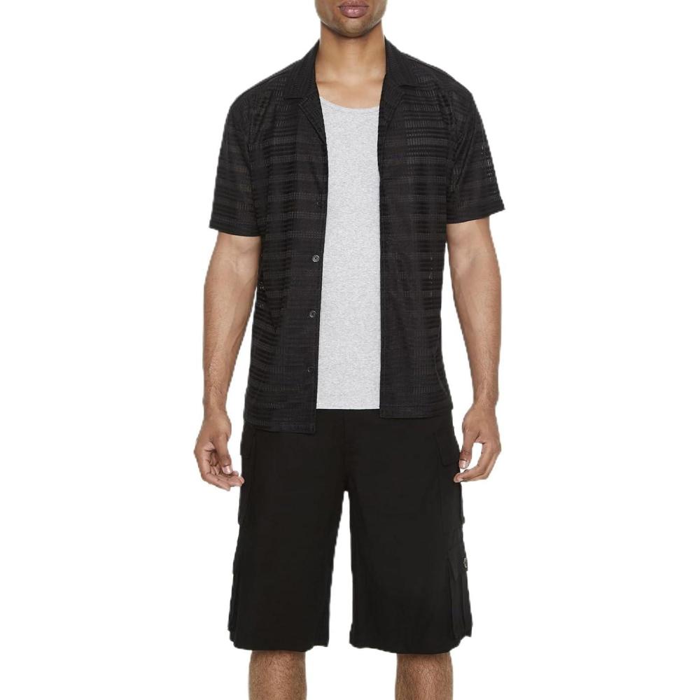 imageForever 21 Mens Striped Cuban Collar ShirtBlack