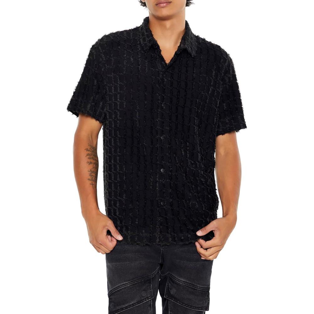 imageForever 21 Mens Textured ButtonFront ShirtBlack