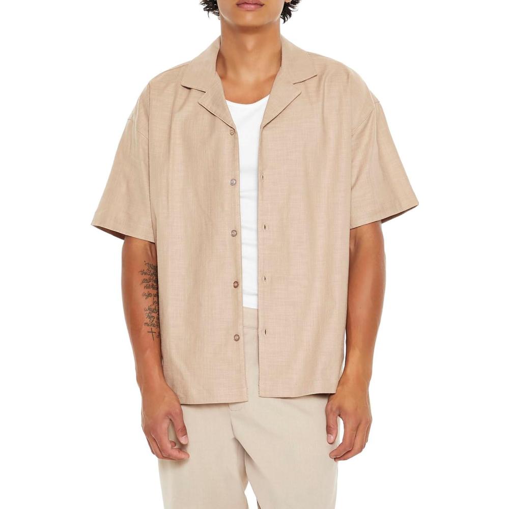 imageForever 21 Mens Textured CubanCollar ShirtTaupe