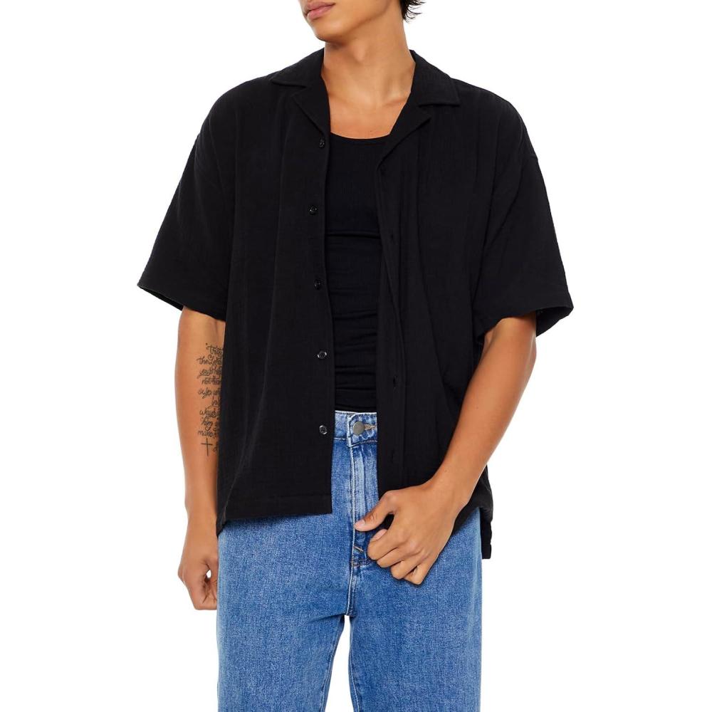 imageForever 21 Mens Textured DropSleeve ShirtBlack