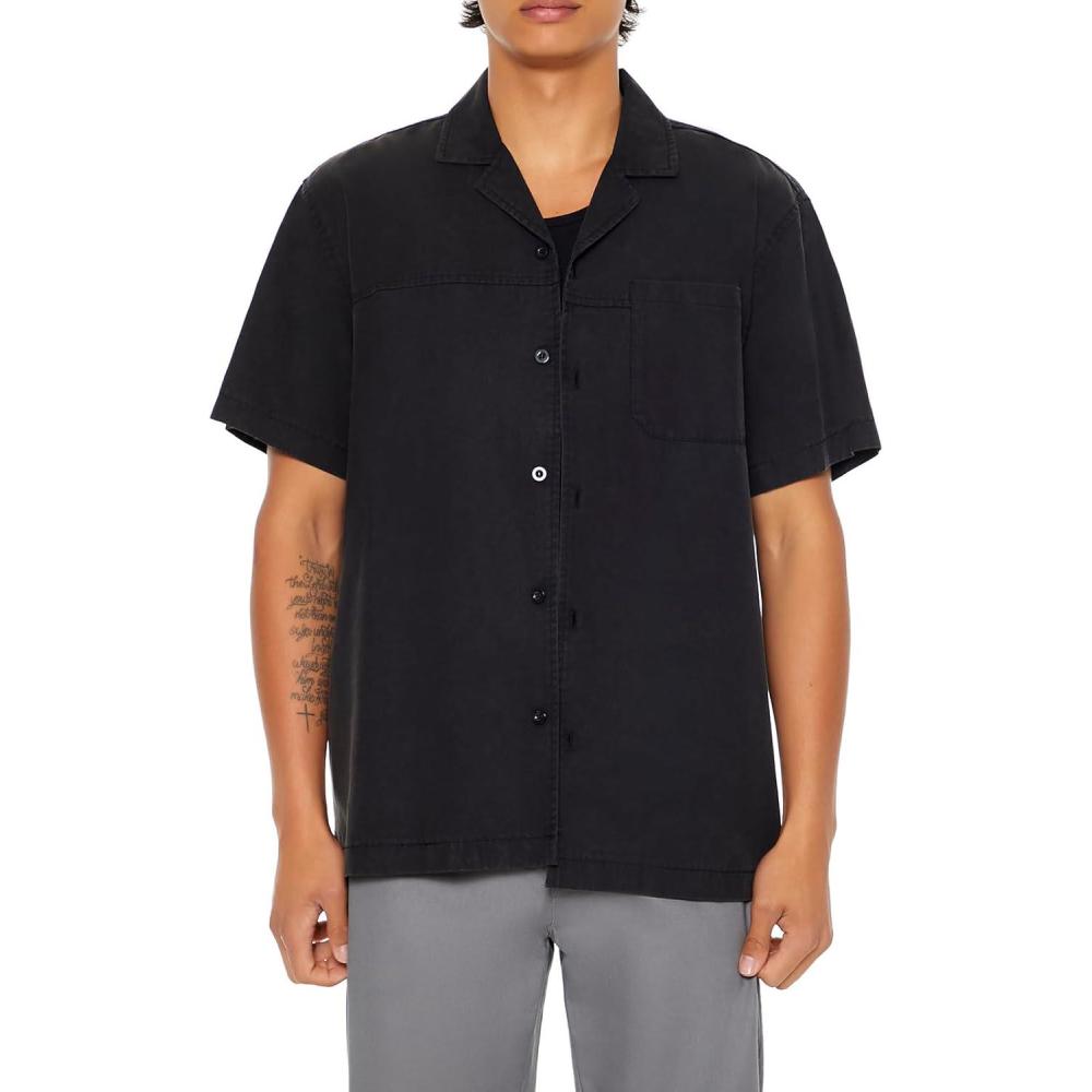 imageForever 21 Mens Washed CubanCollar ShirtWashed Black