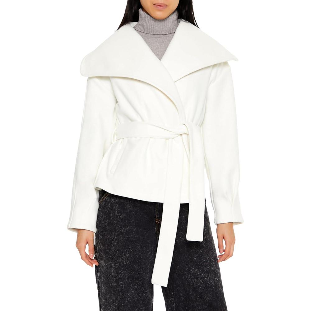 imageForever 21 Womens Brushed TieWaist Wrap CoatEgret