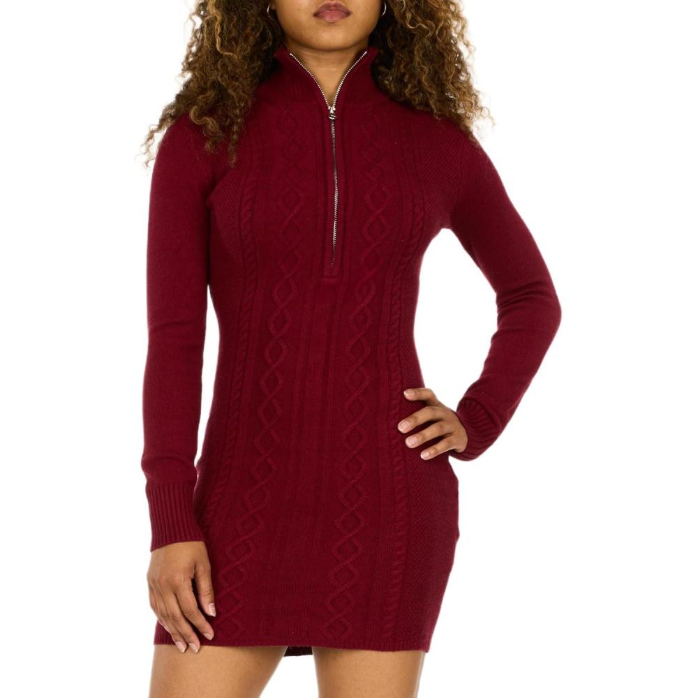 imageForever 21 Womens Cable Knit 14 Zip Sweater DressBurgundy