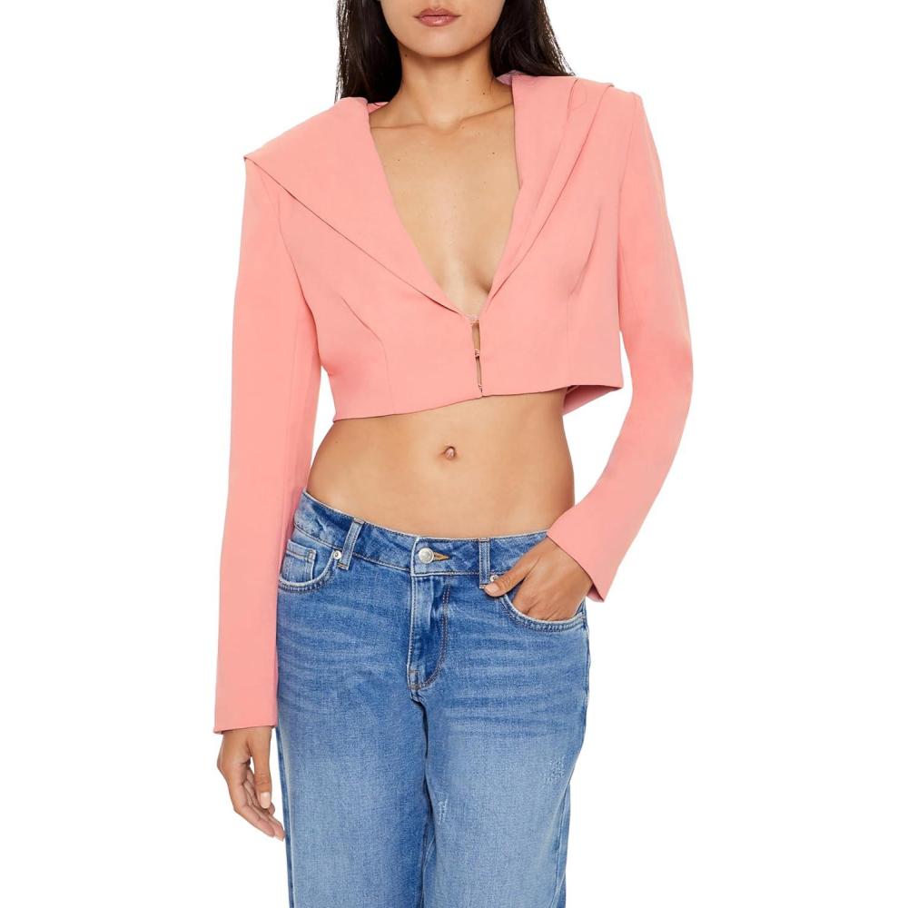 imageForever 21 Womens Plunging Hooded Cropped BlazerPink